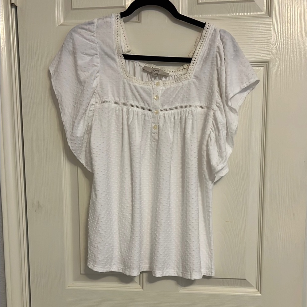 LOFT Ivory Textured Blouse with Button Details